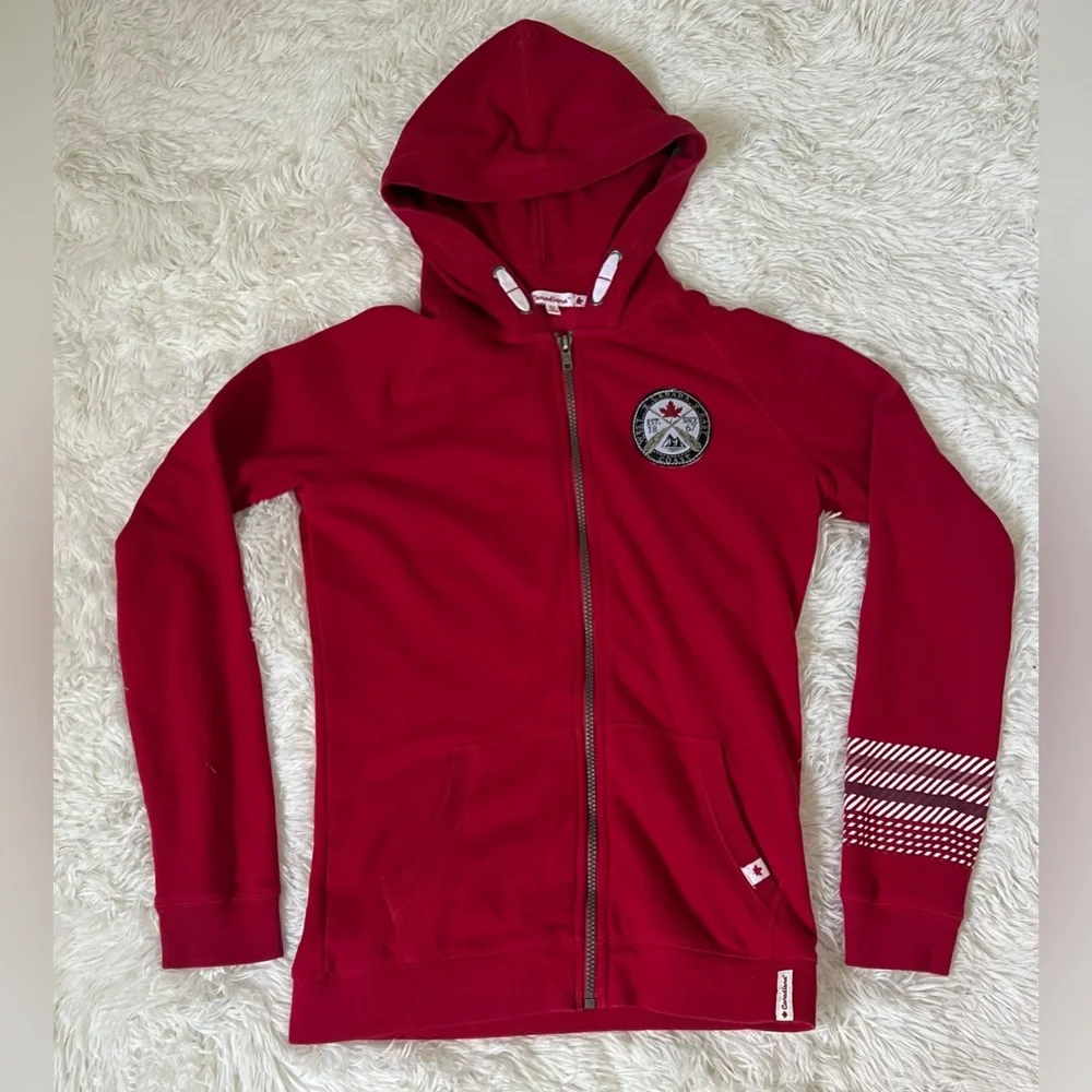 Canadiana Red Full Zip Hoodie Sweatshirt Youth XL (14–16) Canada Patch